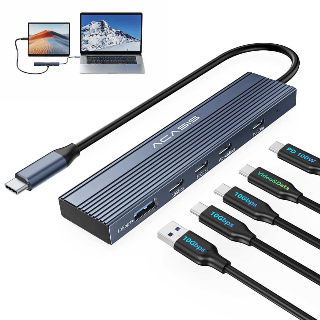 ACASIS USB-C 5-in-1 Docking Station Hub สําหรับแล็ปท็อป USB-C, ประเภท C รองรับ 4K @ 60Hz วิดีโอ/เอาต์พุตข้อมูล, 2 * USB C/USB-A 3.1 10Gpbs รองรับ PD100W ชาร์จสําหรับ Mac และ รูปที่ 1