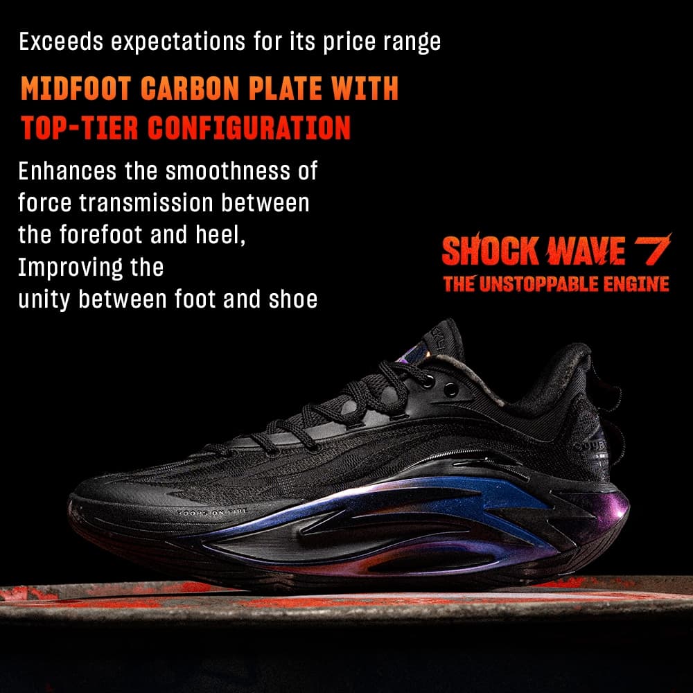 ANTA Shock Wave 7 รองเท้าบาสเกตบอลชาย ตาข่ายระบายอากาศ ทนทาน กันลื่น ลดแรงกระแทก พื้นคาร์บอน 1125C1126 รูปที่ 3