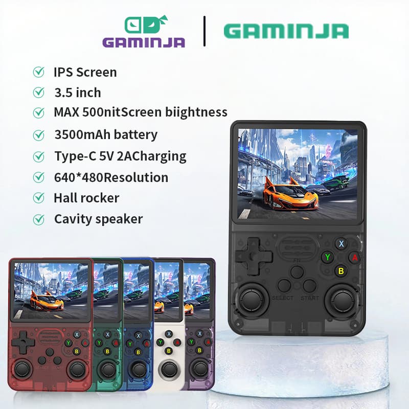 R36s คอนโซลวิดีโอเกมแบบพกพา Linux ระบบคอนโซลวิดีโอเกมมือถือ 3.5 นิ้วหน้าจอ IPS แบบพกพากระเป๋าเครื่องเล่นวิดีโอ 64GB เปิดแหล่ง