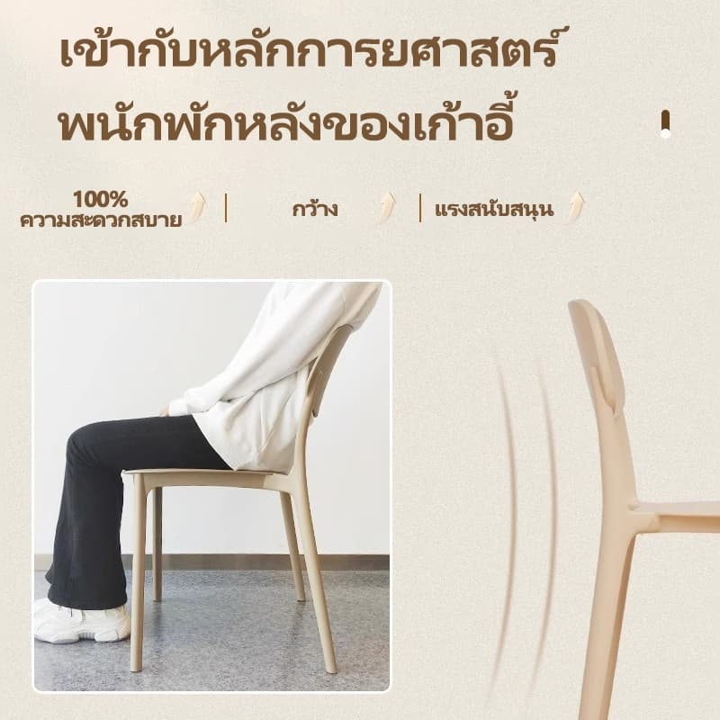 เก้าอี้พลาสติก เก้าอี้มีพนักพิง เก้าอี้พลาสติกแบบหนา รองรับน้ําหนัก 300kg chair รูปที่ 5