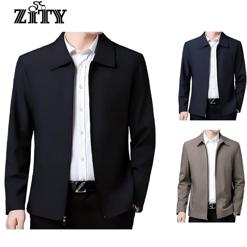 ZITY ความมีตัวตน เสื้อแจ็คเก็ตปกยอดแหลมหรูหราสําหรับผู้ชาย สไตล์สูททางการปกแมนดารินใส่ทํางานหรือโอกาสสบายๆ รูปที่ 1