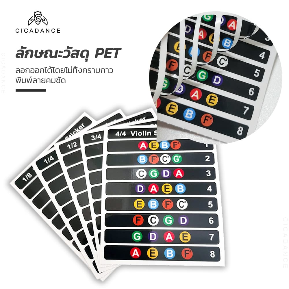 สติกเกอร์ติดเฟรตบอร์ดไวโอลิน ขนาด 1/8-4/4 แบบแยกส่วน พร้อมตำแหน่งนิ้ว ไม่มีกาวตกค้าง ลายพิมพ์สวยงาม Violin Sticker รูปที่ 2