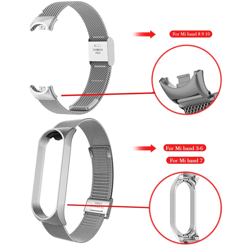 สายสแตนเลสสําหรับ เสี่ยวหมี่ for Mi Band 10 9 8 สร้อยข้อมือโลหะสายรัดข้อมือสําหรับ for Mi Band 7 6 5 4 3 สายอุปกรณ์เสริม รูปที่ 2