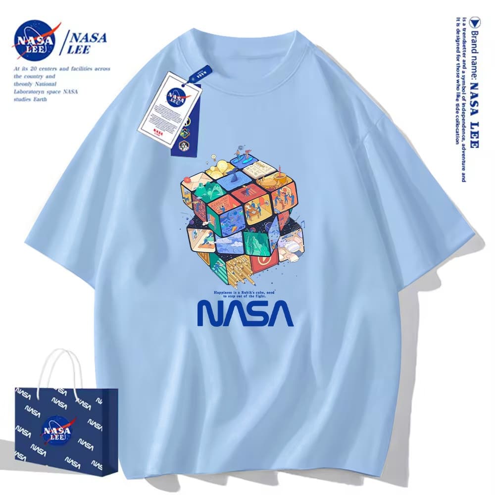 เสื้อยืดคอกลมผ้าฝ้าย NASA รุ่นใหม่ฤดูร้อน 2024 แบบหลวม สวมใส่สบายและเย็นสบาย เหมาะกับทุกวันในฤดูร้อน รูปที่ 3