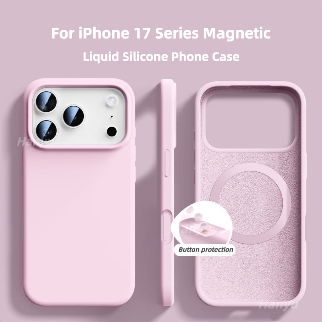 แม่เหล็กซิลิโคนเหลว iP17 16 พร้อมปุ่มป้องกันเคสโทรศัพท์สําหรับ iPhone 17 16 15 Pro Max ซิลิโคนนุ่มกรณี 17Air โทรศัพท์กันกระแทกปกหลัง รูปที่ 1