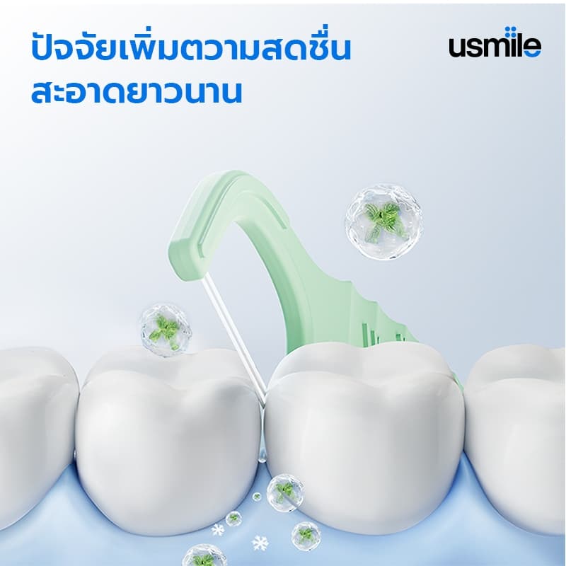 usmile Floss Pick Twin-Line Tooth Clean Freshening ไหมขัดฟัน เส้นคู่ ปลอดภัยต่อเหงือก 18/50/200 ชิ้น รูปที่ 3