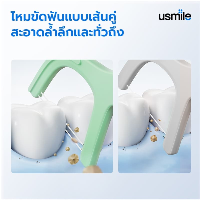 usmile Floss Pick Twin-Line Tooth Clean Freshening ไหมขัดฟัน เส้นคู่ ปลอดภัยต่อเหงือก 18/50/200 ชิ้น รูปที่ 4