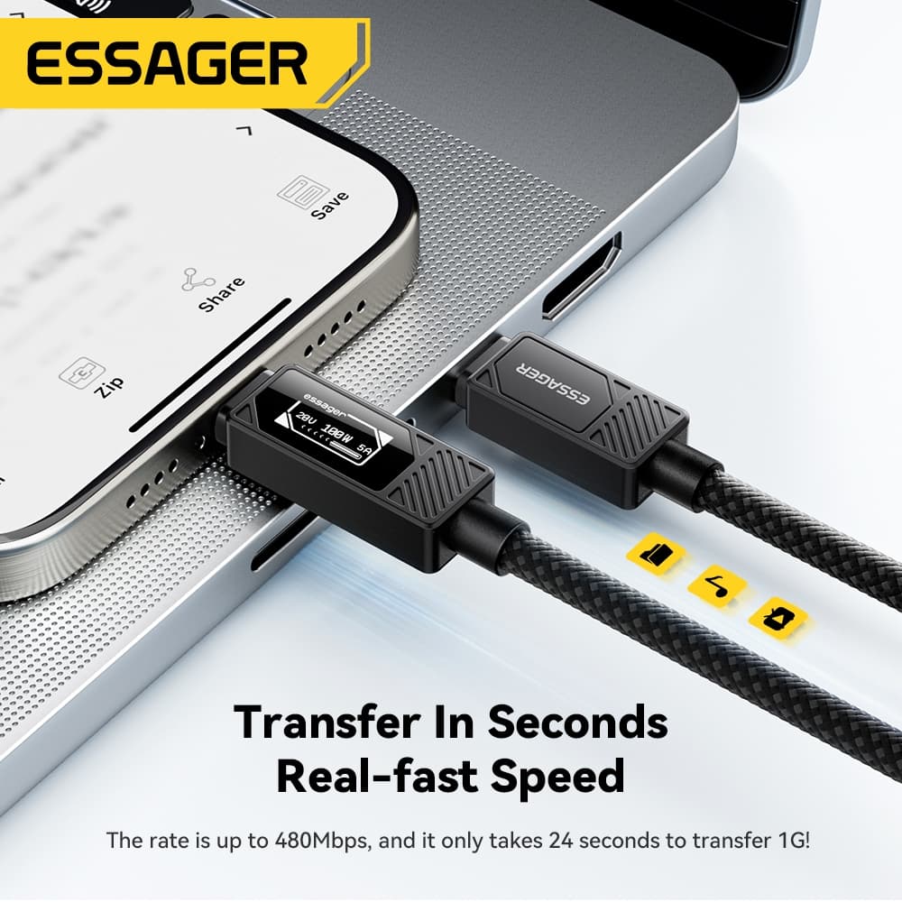 Essager 100W 7A USB A Type CTo Type C PD สายชาร์จเร็วชิป E-Marker ในตัวสําหรับโทรศัพท์ IP Samsung รูปที่ 3
