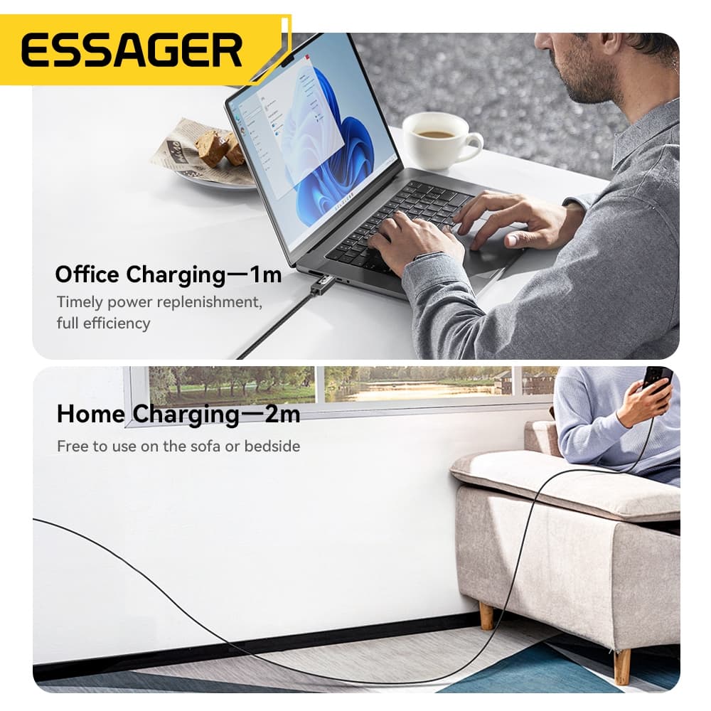 Essager 100W 7A USB A Type CTo Type C PD สายชาร์จเร็วชิป E-Marker ในตัวสําหรับโทรศัพท์ IP Samsung รูปที่ 6