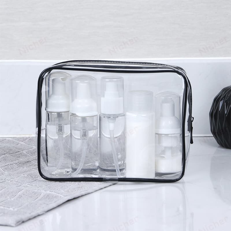 Transparent Toiletry Bag กระเป๋าแต่งหน้าพีวีซีกระเป๋าเก็บเครื่องสําอางแบบพกพาโปร่งใสการเดินทางเพื่อธุรกิจกระเป๋าใส่อุปกรณ์อาบน้ํา รูปที่ 3