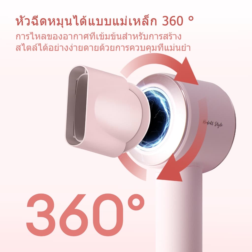 HODEKT ความเร็วสูง ​​ไดร์เป่าผมปรับอุณหภูมิและความเร็วได้ ดูแลเส้นผมไอออนลบ รับประกัน 1 ปี รูปที่ 5
