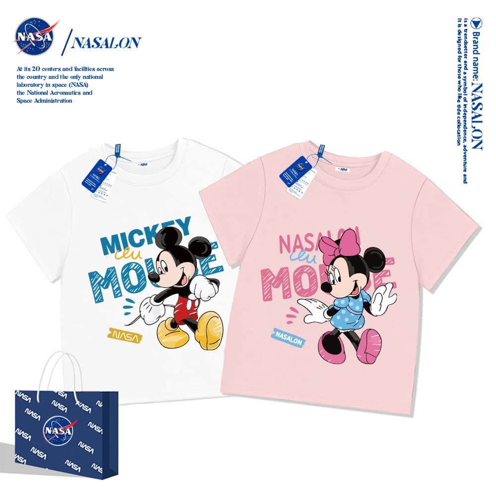 NASA เสื้อยืดเด็ก มิกกี้ มินนี่ลายการ์ตูน ผ้าฝ้าย 100% นุ่มสบาย ทรงหลวม ระบายอากาศดี แฟชั่นสําหรับเด็ก รูปที่ 1