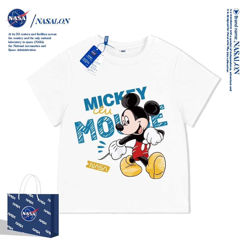 NASA เสื้อยืดเด็ก มิกกี้ มินนี่ลายการ์ตูน ผ้าฝ้าย 100% นุ่มสบาย ทรงหลวม ระบายอากาศดี แฟชั่นสําหรับเด็ก รูปที่ 2
