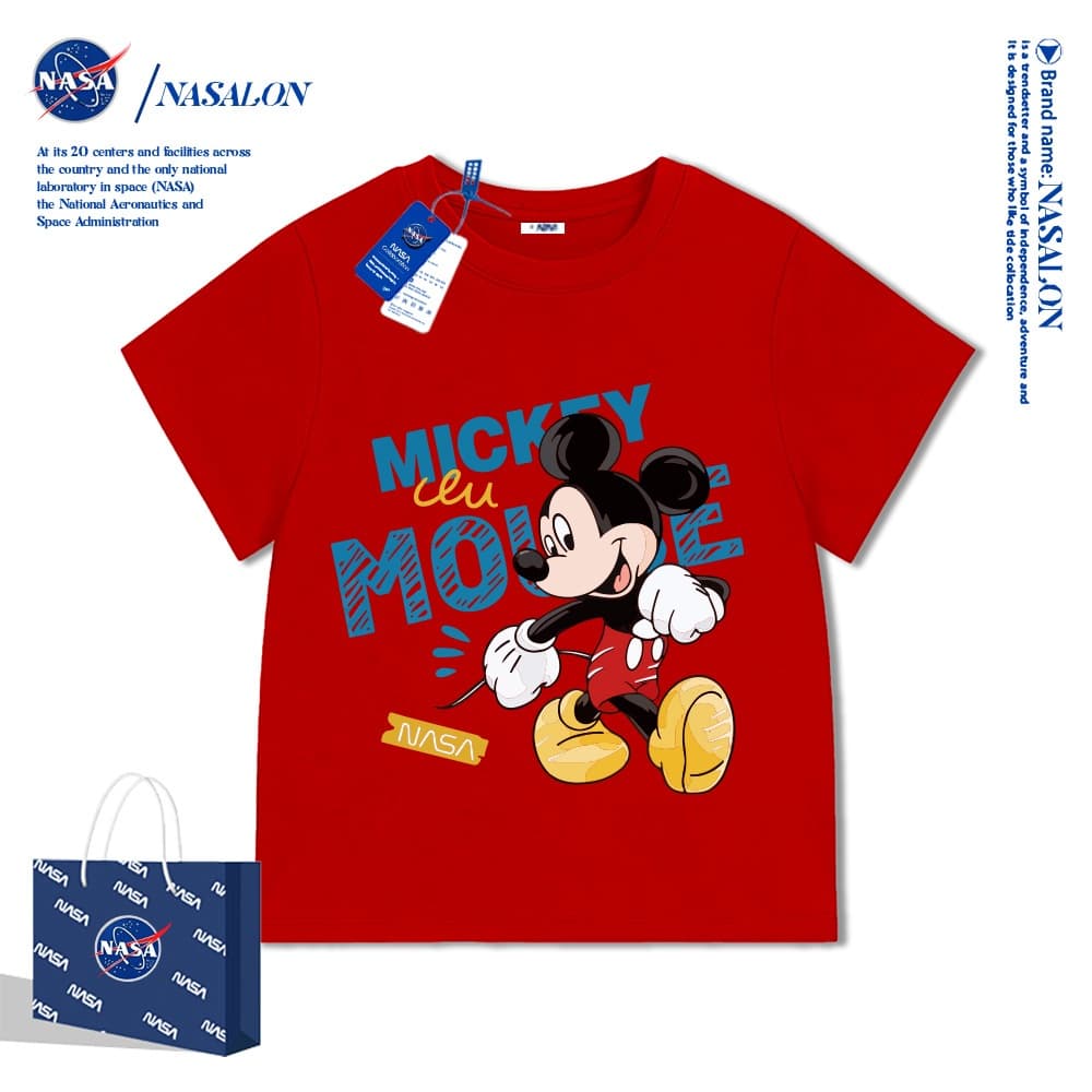 NASA เสื้อยืดเด็ก มิกกี้ มินนี่ลายการ์ตูน ผ้าฝ้าย 100% นุ่มสบาย ทรงหลวม ระบายอากาศดี แฟชั่นสําหรับเด็ก รูปที่ 9