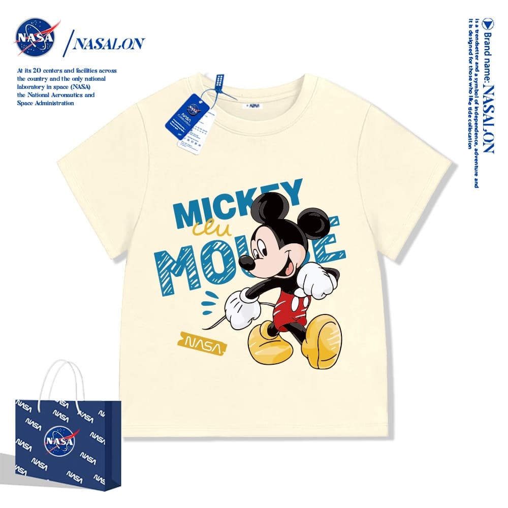 NASA เสื้อยืดเด็ก มิกกี้ มินนี่ลายการ์ตูน ผ้าฝ้าย 100% นุ่มสบาย ทรงหลวม ระบายอากาศดี แฟชั่นสําหรับเด็ก รูปที่ 4
