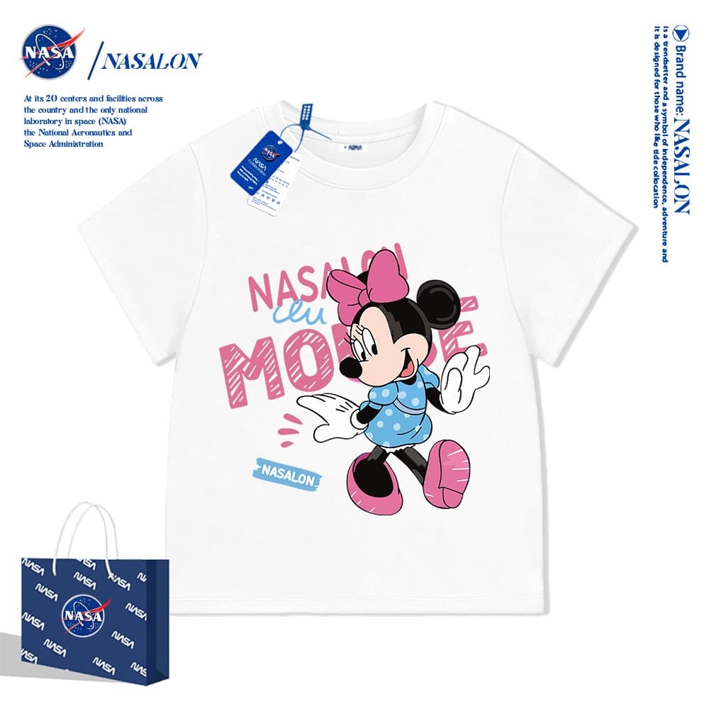 NASA เสื้อยืดเด็ก มิกกี้ มินนี่ลายการ์ตูน ผ้าฝ้าย 100% นุ่มสบาย ทรงหลวม ระบายอากาศดี แฟชั่นสําหรับเด็ก รูปที่ 7
