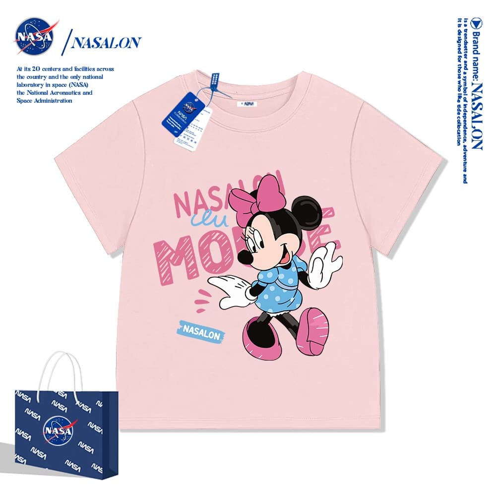 NASA เสื้อยืดเด็ก มิกกี้ มินนี่ลายการ์ตูน ผ้าฝ้าย 100% นุ่มสบาย ทรงหลวม ระบายอากาศดี แฟชั่นสําหรับเด็ก รูปที่ 3
