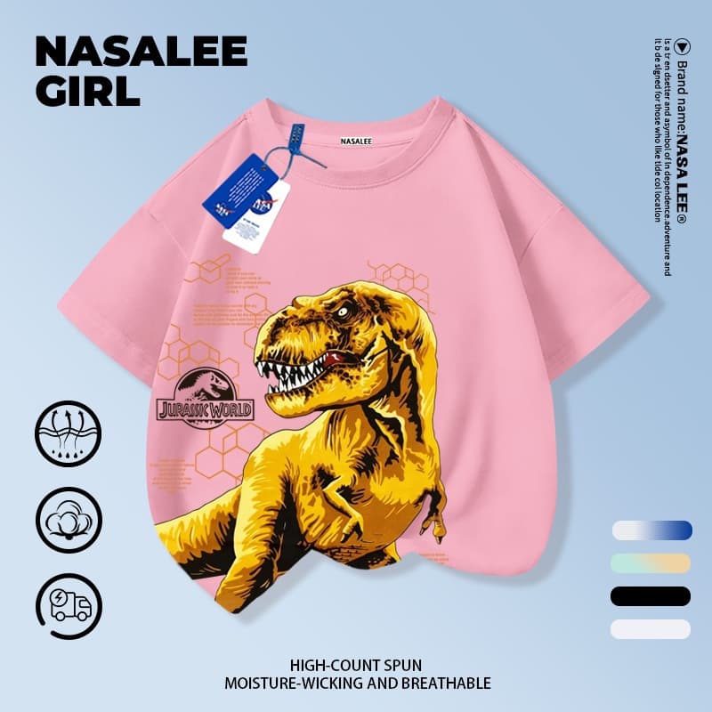 เสื้อยืด NASA สำหรับเด็ก ผ้าฝ้ายขาว ระบายอากาศดี ลายไดโนเสาร์สุดเท่ 3-16 ปี ชาย-หญิง แฟชั่นสวมใส่สบาย รูปที่ 7