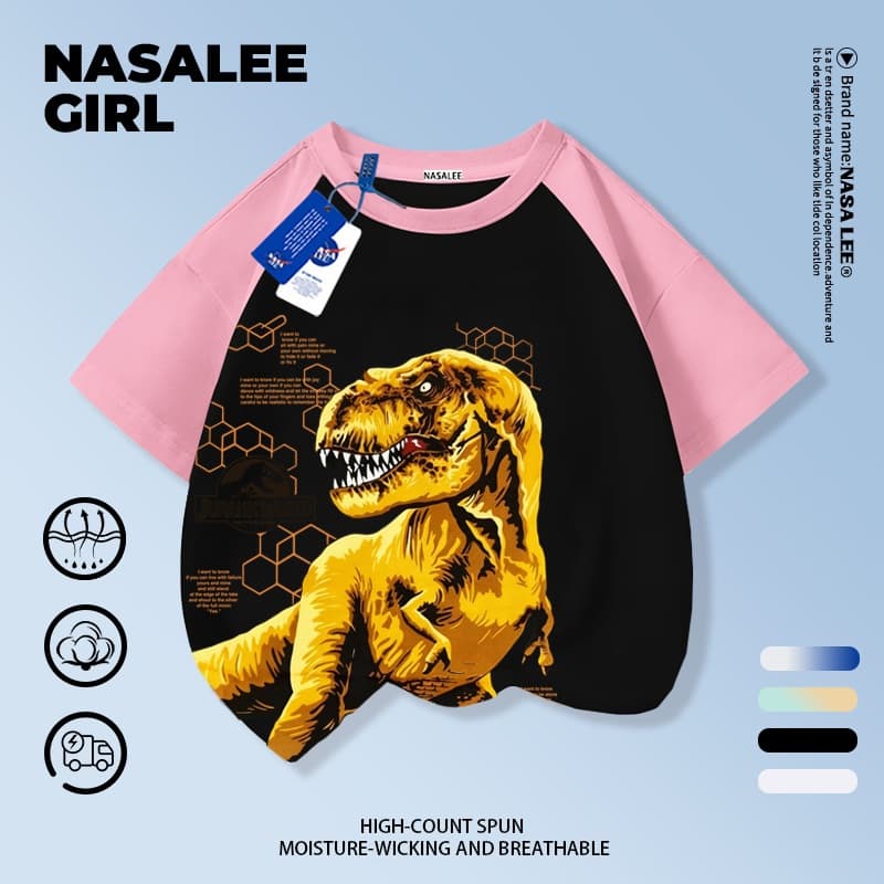 เสื้อยืด NASA สำหรับเด็ก ผ้าฝ้ายขาว ระบายอากาศดี ลายไดโนเสาร์สุดเท่ 3-16 ปี ชาย-หญิง แฟชั่นสวมใส่สบาย รูปที่ 6