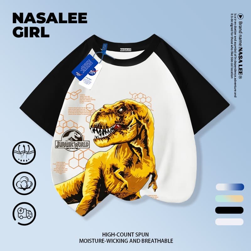 เสื้อยืด NASA สำหรับเด็ก ผ้าฝ้ายขาว ระบายอากาศดี ลายไดโนเสาร์สุดเท่ 3-16 ปี ชาย-หญิง แฟชั่นสวมใส่สบาย รูปที่ 8