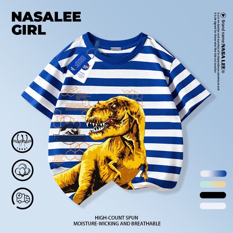 เสื้อยืด NASA สำหรับเด็ก ผ้าฝ้ายขาว ระบายอากาศดี ลายไดโนเสาร์สุดเท่ 3-16 ปี ชาย-หญิง แฟชั่นสวมใส่สบาย รูปที่ 9