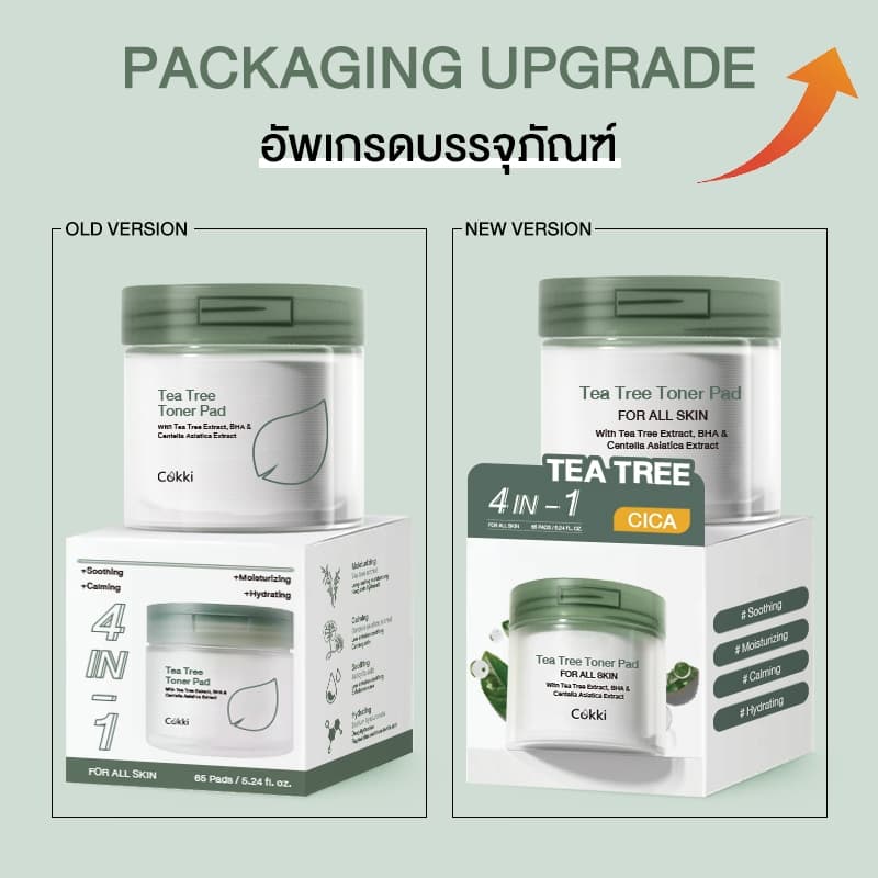 โทนเนอร์แพด 65 Padsx2 Cokki Tea Tree Toner Pad ชุ่มชื้น ลดสิว รูปที่ 2