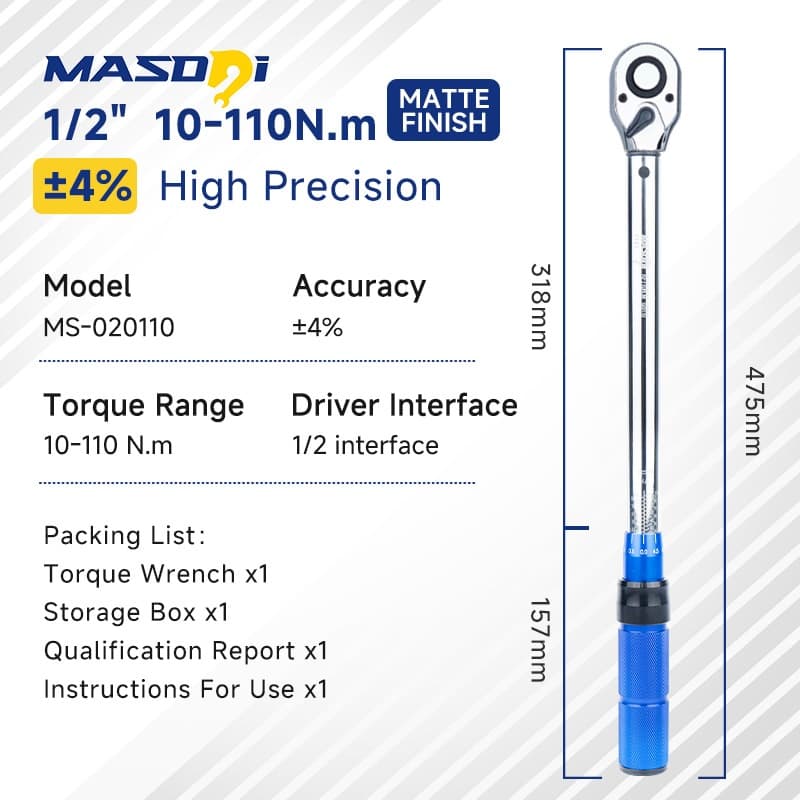 Masdsi ประแจแรงบิดชุด 72 ฟัน Dual-Direction ประแจแรงบิดปรับได้ Dual-Scales 1/4 & 3/8 & 1/2 นิ้ว ±3% ความแม่นยํา Click ประแจแรงบิดสําหรับจักรยาน, รถจักรยานยนต์, รถ, หลัก รูปที่ 7