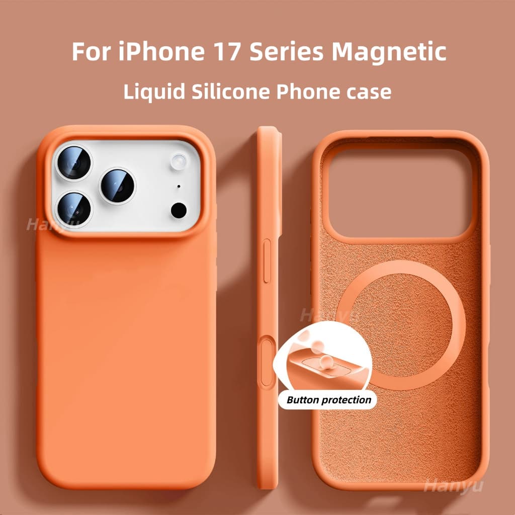 แม่เหล็กซิลิโคนเหลว iP17 16 พร้อมปุ่มป้องกันเคสโทรศัพท์สําหรับ iPhone 17 16 15 Pro Max ซิลิโคนนุ่มกรณี 17Air โทรศัพท์กันกระแทกปกหลัง รูปที่ 2