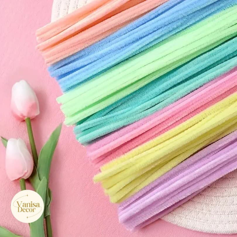 8mm ลวดกำมะหยี่DIY 100ชิ้น ขนฟูหนาพิเศษ สีพาสเทล ดัดง่าย ไม่หลุดร่วง สำหรับประดิษฐ์ดอกไม้ งานฝีมือ รูปที่ 2