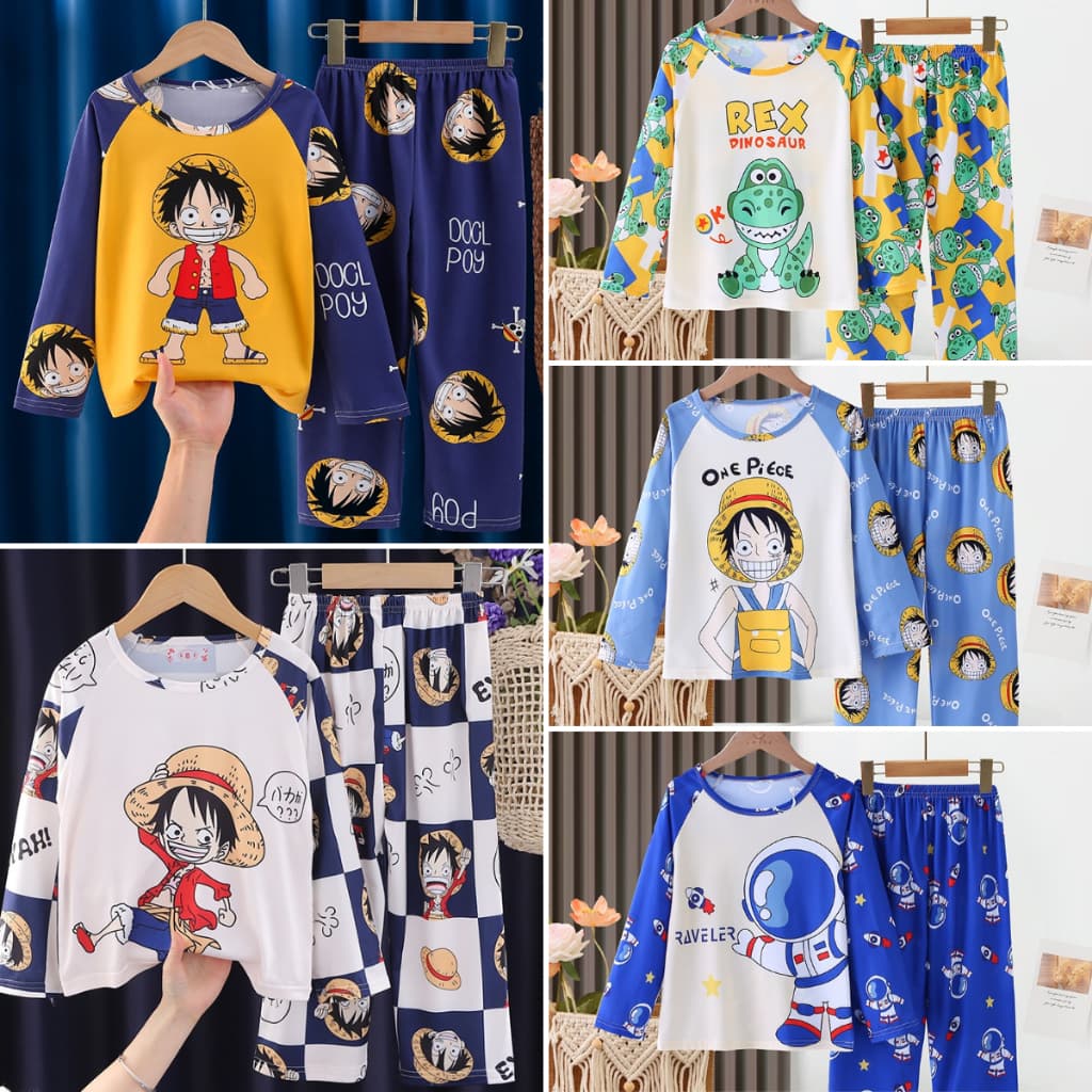 ชุดนอนแขนยาว ลายการ์ตูน แฟชั่นฤดูใบไม้ผลิ และฤดูใบไม้ร่วง สําหรับเด็กผู้ชาย และเด็กผู้หญิง รูปที่ 1