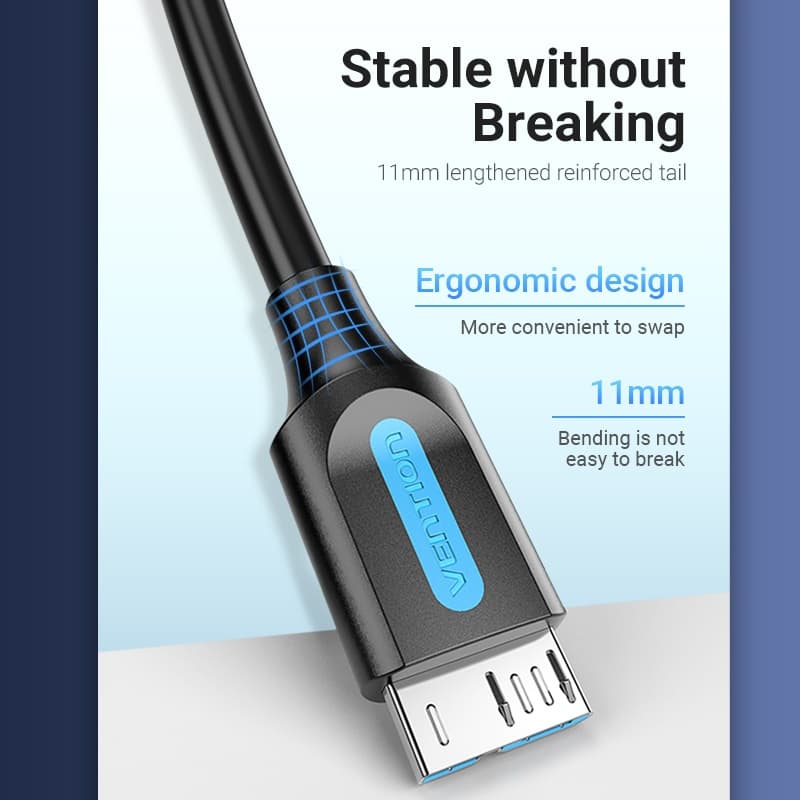 Vention สาย USB 3.0 A to Micro-B ความเร็ว 5Gbps ชาร์จเร็ว 2A สำหรับ ถ่ายโอนข้อมูลฮาร์ดดิสก์ กล้อง รูปที่ 6