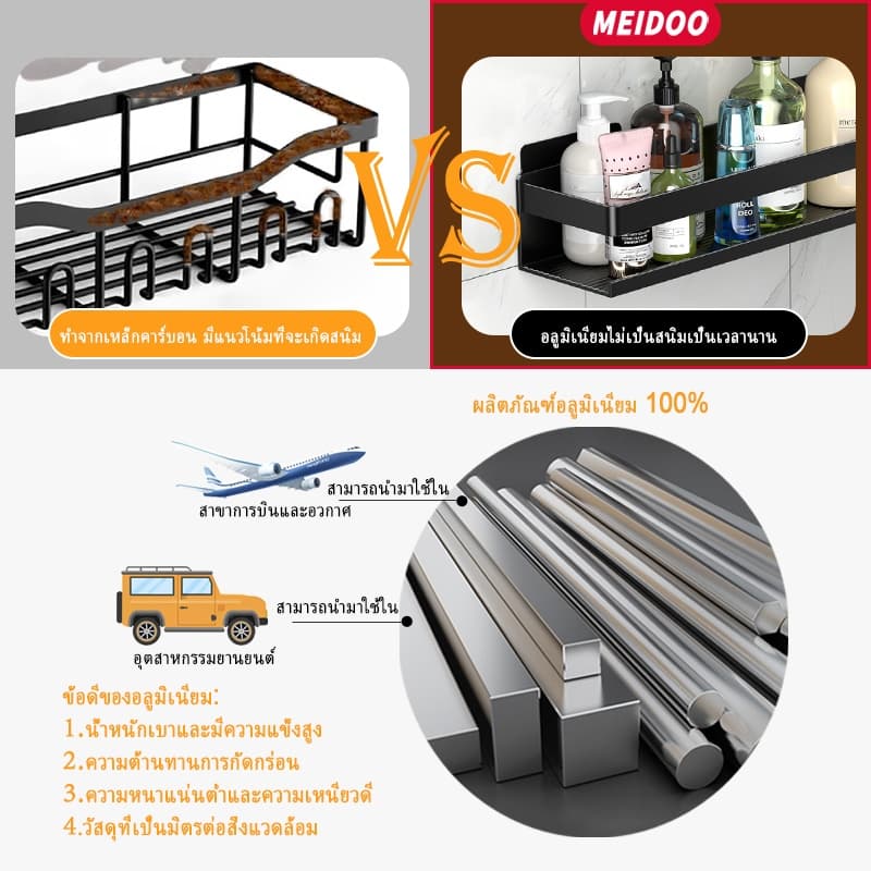 MEIDOO ชั้นวางในห้องน้ำแบบผสมผสาน ชั้นเก็บของอเนกประสงค์แบบไม่เจาะรู เหมาะสำหรับห้องครัวและห้องน้ำ รูปที่ 3
