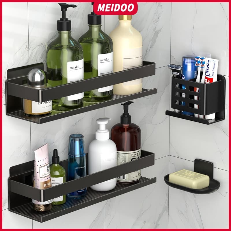 MEIDOO ชั้นวางในห้องน้ำแบบผสมผสาน ชั้นเก็บของอเนกประสงค์แบบไม่เจาะรู เหมาะสำหรับห้องครัวและห้องน้ำ รูปที่ 1