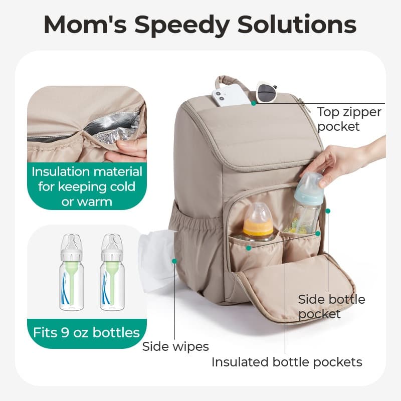 BAGSMART Travel Mommy Backpack Puffy Diaper Bag Lightweight Stylish Baby Bag with Insulated Bag, Changing Pad, Stroller Straps รูปที่ 4