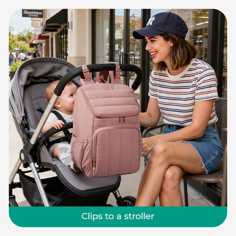 BAGSMART Travel Mommy Backpack Puffy Diaper Bag Lightweight Stylish Baby Bag with Insulated Bag, Changing Pad, Stroller Straps รูปที่ 7