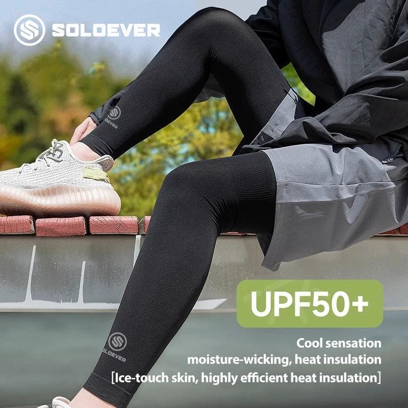 SOLOEVER ชุดปลอกแขนและขา ป้องกันแสงแดด UPF50+ ผ้าไหมน้ำแข็งเย็นสบาย ระบายอากาศได้ดี ป้องกันรังสียูวี สำหรับผู้ชายและผู้หญิง ปั่นจักรยานกลางแจ้ง วิ่ง และเล่นกีฬา รูปที่ 9