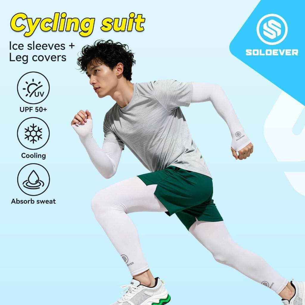 SOLOEVER ชุดปลอกแขนและขา ป้องกันแสงแดด UPF50+ ผ้าไหมน้ำแข็งเย็นสบาย ระบายอากาศได้ดี ป้องกันรังสียูวี สำหรับผู้ชายและผู้หญิง ปั่นจักรยานกลางแจ้ง วิ่ง และเล่นกีฬา รูปที่ 1
