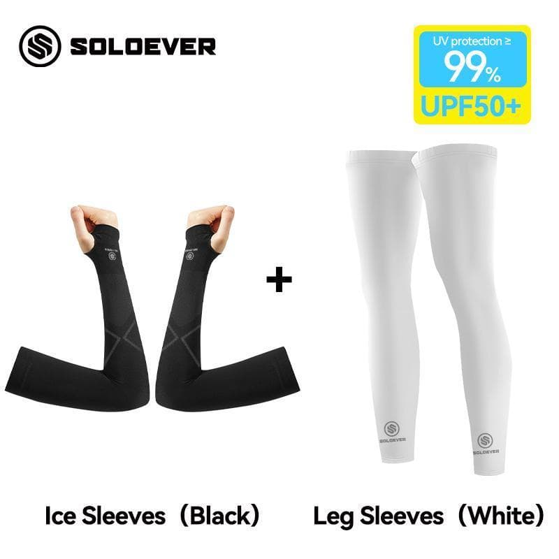 SOLOEVER ชุดปลอกแขนและขา ป้องกันแสงแดด UPF50+ ผ้าไหมน้ำแข็งเย็นสบาย ระบายอากาศได้ดี ป้องกันรังสียูวี สำหรับผู้ชายและผู้หญิง ปั่นจักรยานกลางแจ้ง วิ่ง และเล่นกีฬา รูปที่ 4