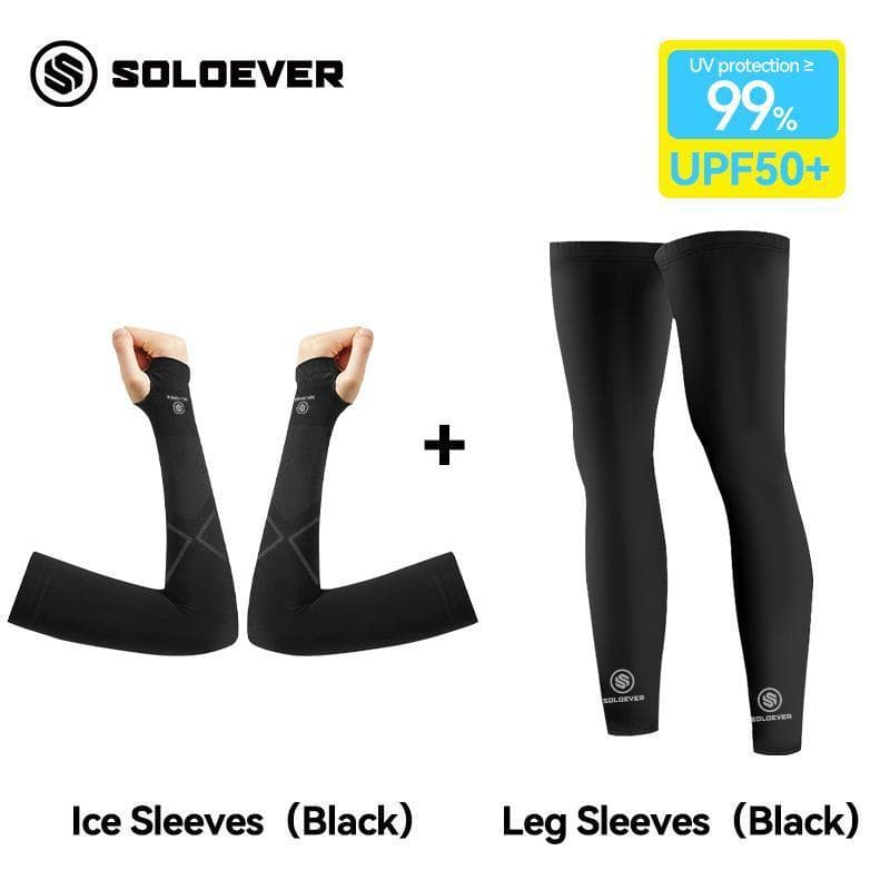 SOLOEVER ชุดปลอกแขนและขา ป้องกันแสงแดด UPF50+ ผ้าไหมน้ำแข็งเย็นสบาย ระบายอากาศได้ดี ป้องกันรังสียูวี สำหรับผู้ชายและผู้หญิง ปั่นจักรยานกลางแจ้ง วิ่ง และเล่นกีฬา รูปที่ 3