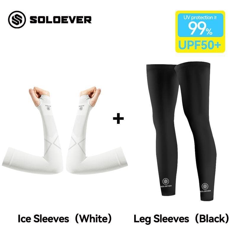 SOLOEVER ชุดปลอกแขนและขา ป้องกันแสงแดด UPF50+ ผ้าไหมน้ำแข็งเย็นสบาย ระบายอากาศได้ดี ป้องกันรังสียูวี สำหรับผู้ชายและผู้หญิง ปั่นจักรยานกลางแจ้ง วิ่ง และเล่นกีฬา รูปที่ 5