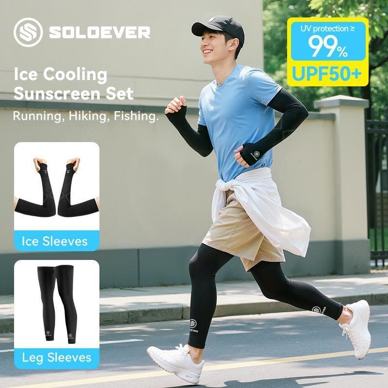 SOLOEVER ชุดปลอกแขนและขา ป้องกันแสงแดด UPF50+ ผ้าไหมน้ำแข็งเย็นสบาย ระบายอากาศได้ดี ป้องกันรังสียูวี สำหรับผู้ชายและผู้หญิง ปั่นจักรยานกลางแจ้ง วิ่ง และเล่นกีฬา รูปที่ 2