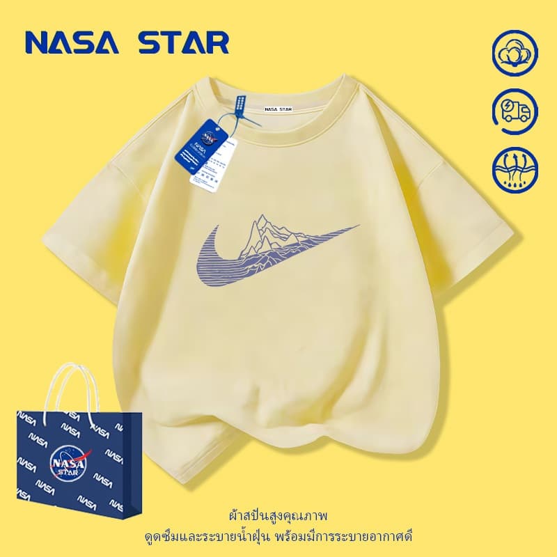 เสื้อยืดเด็ก NASA สีขาว ผ้าฝ้าย 100% ระบายอากาศดี ลายเนินเขาเล็ก สำหรับเด็กอายุ 1-14 ปี ชาย-หญิง ทรงสวมใส่สบาย รูปที่ 3