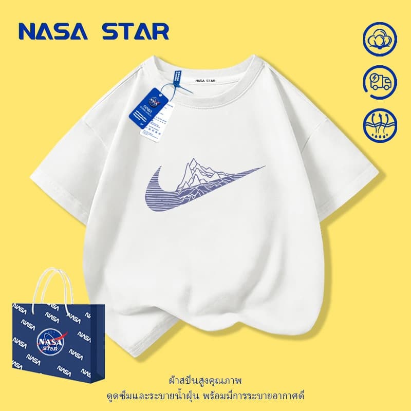 เสื้อยืดเด็ก NASA สีขาว ผ้าฝ้าย 100% ระบายอากาศดี ลายเนินเขาเล็ก สำหรับเด็กอายุ 1-14 ปี ชาย-หญิง ทรงสวมใส่สบาย รูปที่ 1