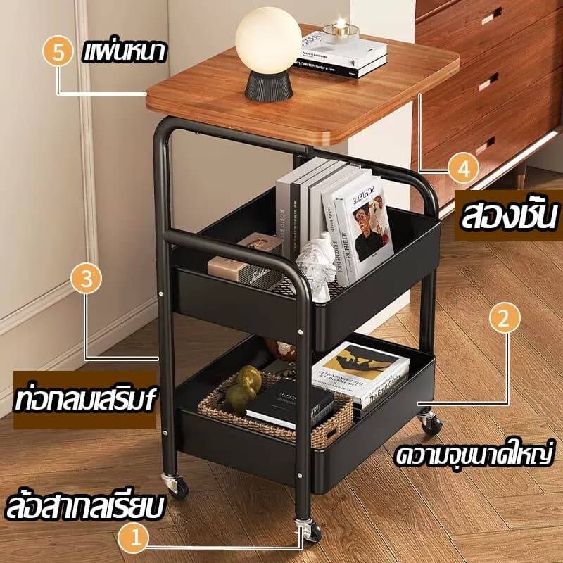 ชั้นวางของรถเข็นพลาสติก 3 ชั้น มีล้อเลื่อนและที่จับ เคลื่อนย้ายง่าย รูปที่ 6