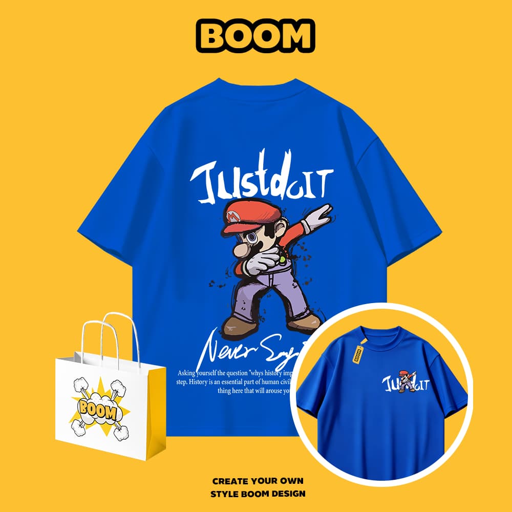 BOOM เสื้อยืดผู้ชาย ผ้า cotton 100% แขนสั้น Super Mario ลายการ์ตูน ทรงหลวม นุ่มสบาย สไตล์เกาหลี รูปที่ 6