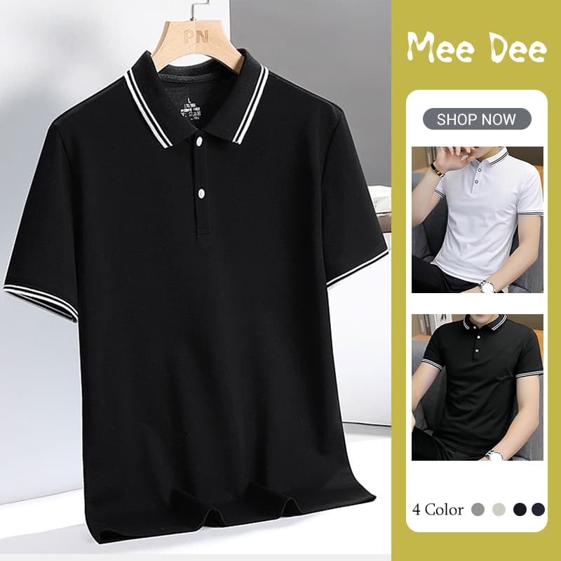 เสื้อโปโลแขนสั้นสีดำ ทำจากผ้าเบาและระบายอากาศได้ดี เหมาะสำหรับงานธุรกิจและการแต่งตัวแบบทางการ รูปที่ 3