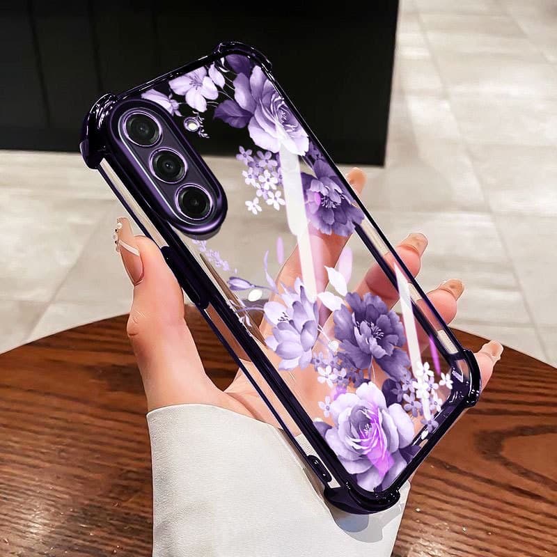 SAMSUNG YBDปลอกสําหรับSamsung Galaxy A56 A36 A26 A34 A35 A54 A55 A24 A25 A37 A57 5Gคริสตัลดอกไม้และผีเสื้อสี่มุมถุงลมนิรภัยห่อซิลิโคน รูปที่ 3