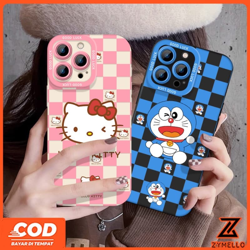 SAMSUNG สําหรับSamsung A17 A07 A06 A55 A56 A36 A12 A15 A05S S24FE S25FEการ์ตูนแฟชั่นลายสก๊อตHello Kitty Blue CatกันกระแทกTPUเคสโทรศัพท์ รูปที่ 1
