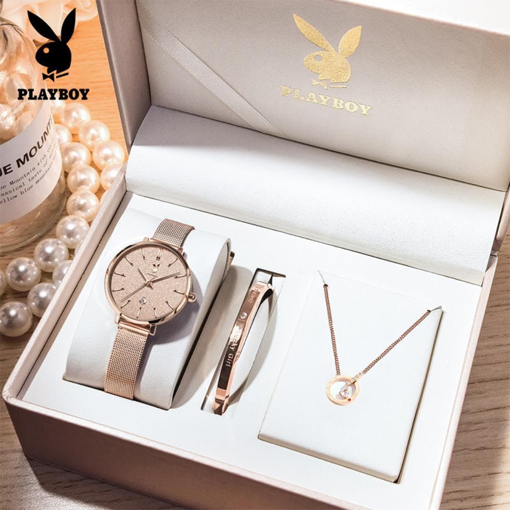 PLAYBOY นาฬิกาผู้หญิง กันน้ำ นาฬิกาแฟชั่นสุภาพสตรีสุดหรู ชุดของขวัญ 3093 รูปที่ 1