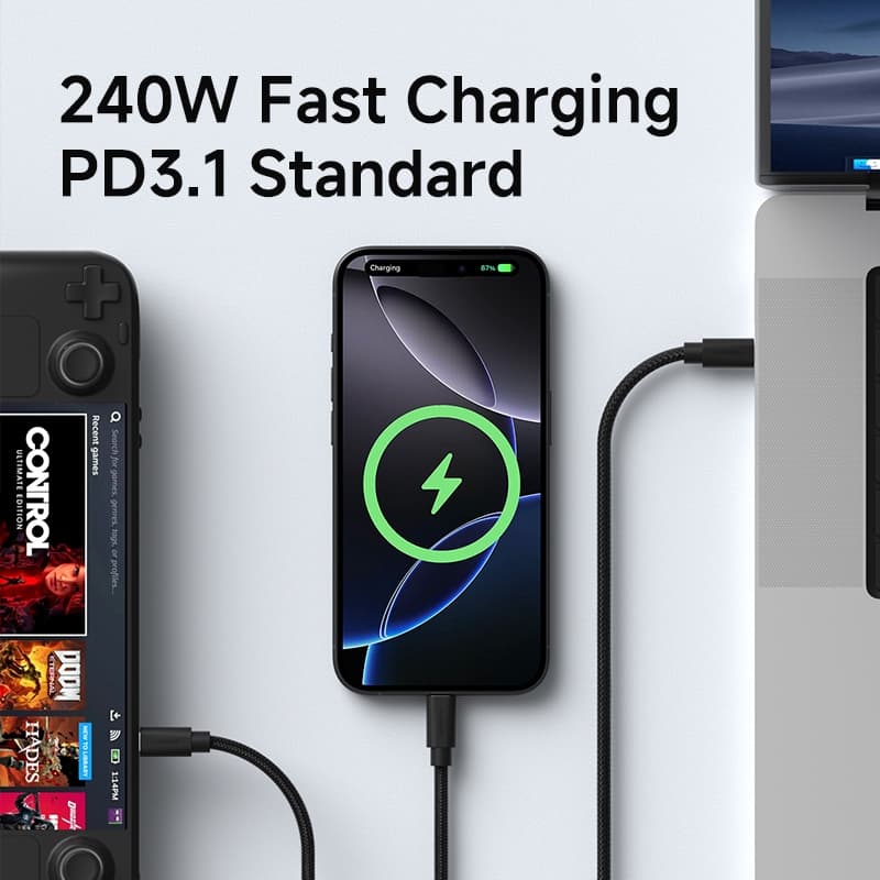 Hagibis สาย USB C ถึง USB C USB 4 สายฟังก์ชั่นเต็มรูปแบบ 80Gbps 240W Fast Charging 8K สายไฟวิดีโอสําหรับ Thunderbolt 5 iPhone 17 Pro รูปที่ 5